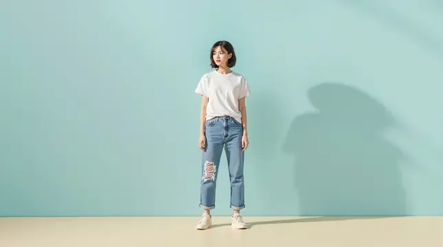 极简白T配牛仔裤